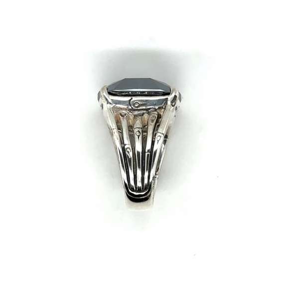 John Hardy Sterling Silver Bamboo Hematite Ring - Picture 5 of 7